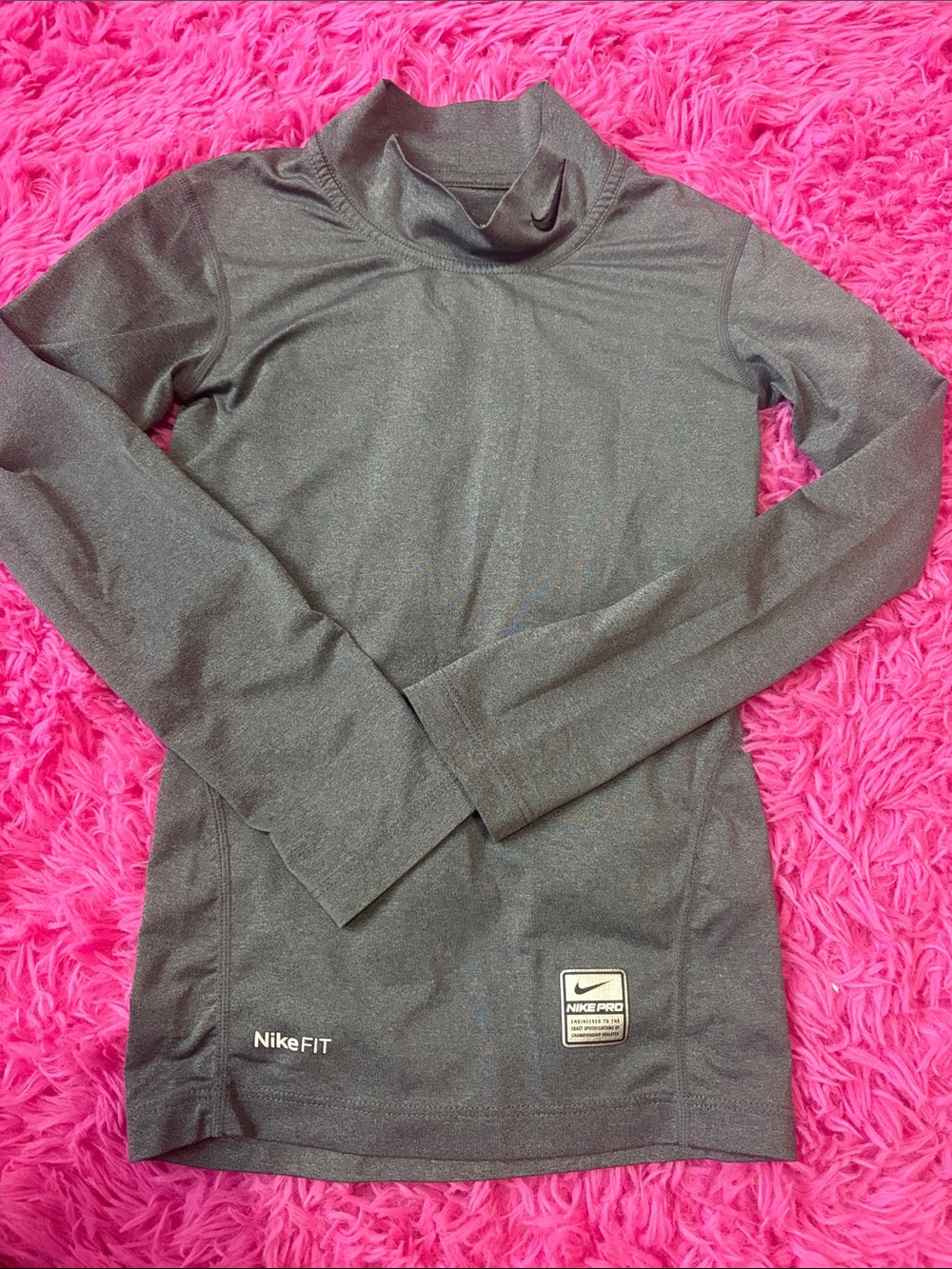 Nike Gray Long-Sleeve Dri-FIT Turtleneck Top for Kids